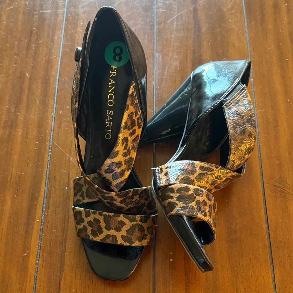 Franco Sarto Leopard Print Open Toe Heels